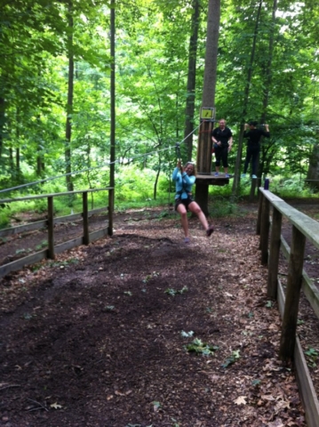 Zip-line participant